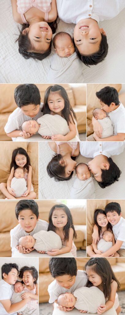 Beautiful sibling photos with newborn brother