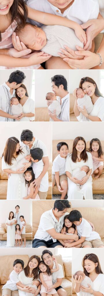 Family wearing white during newborn session